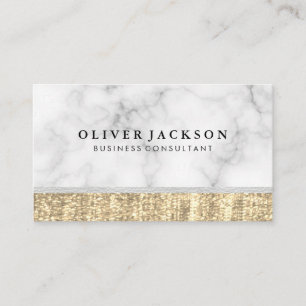 Cartão De Visita Sequin de mármore branco do ouro do couro branco