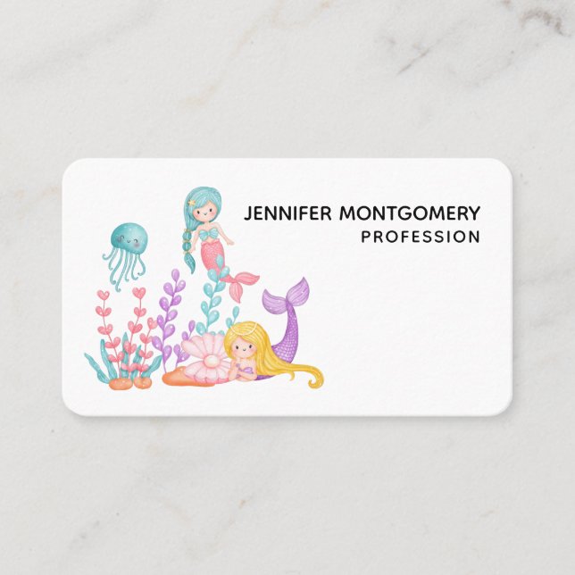 Cartão De Visita Sereias e medusas sob a aquarela marítima Busi (Frente)