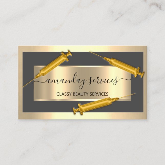 Cartão De Visita Seringa Cosmetologista Botox B12 Cinza QRCode (Frente)