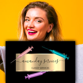 Cartão De Visita Seringa Cosmetologista Botox B12 QRCode Black Dour