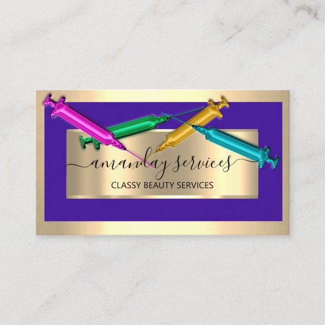 Cartão De Visita Seringa Cosmetologista Botox B12 QRCode Blue (Frente)