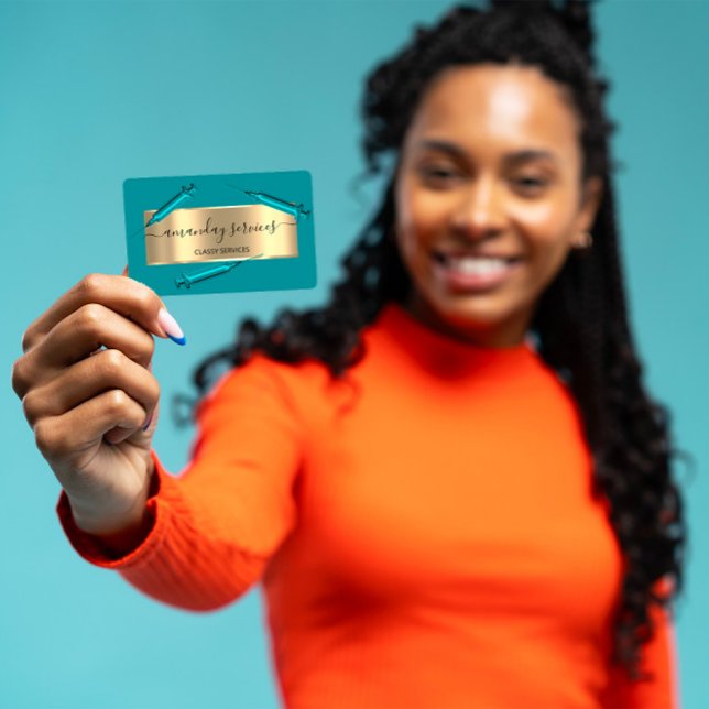 Cartão De Visita Seringa Cosmetologista Botox B12 QRCode Blue Ocean (Criador carregado)