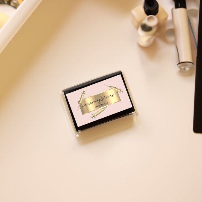 Cartão De Visita Seringa Cosmetologista Botox B12 QRCode cor-de-ros (Cosmetologist Syringe Botox B12 QRCode Pink Business Card)