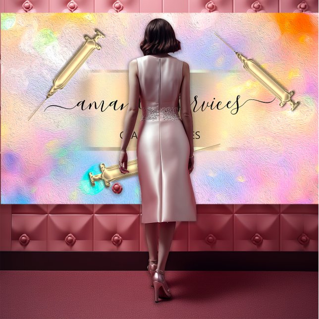 Cartão De Visita Seringa Cosmetologista Botox B12 QRCode Holograph (Cosmetologist Syringe Botox B12 QRCode Holograph Business Card)