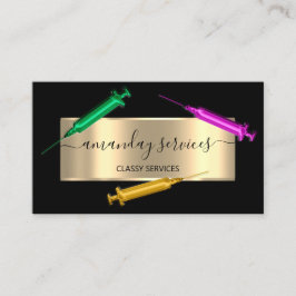 Cartão De Visita Seringa Cosmetologista Botox B12 QRCode Preto Rosa