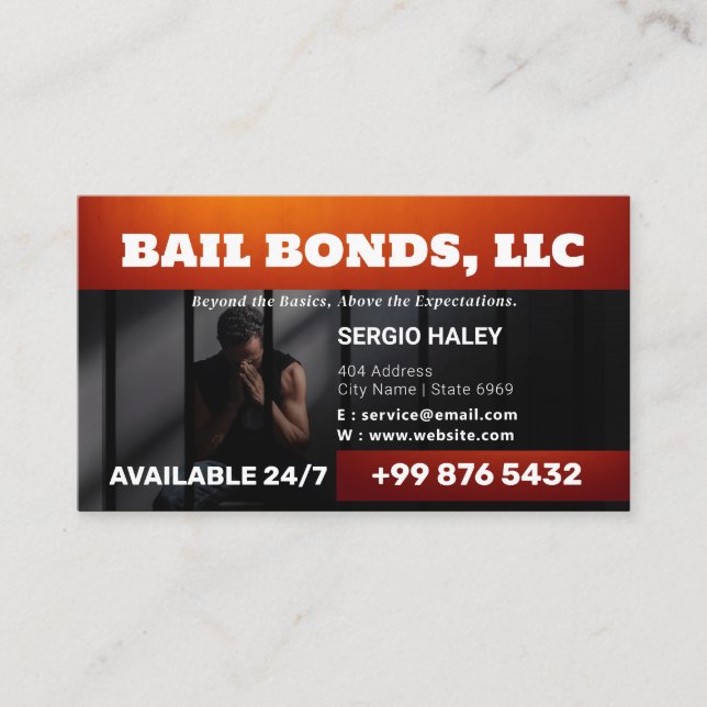 Cartão De Visita Serviço Bail Bonds | Preto e Vermelho (Frente)