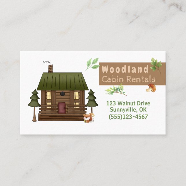 Cartão De Visita Serviço de Aluguer de Cabina de Estilo Woodland (Frente)