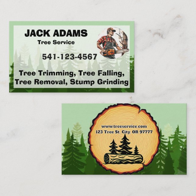 Cartão de Visita Serviço de Árvores Lumberjack (Frente/Verso)