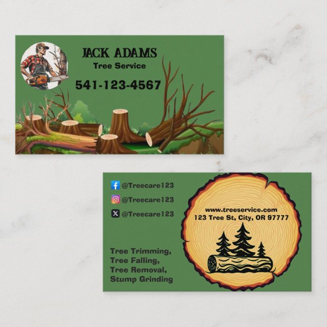 Cartão de Visita Serviço de Árvores Lumberjack (Frente/Verso)