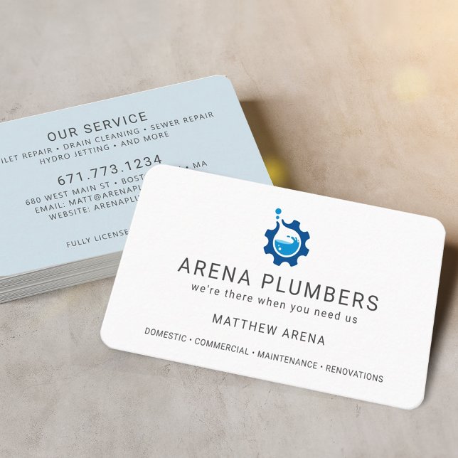 Cartão De Visita Serviço de Canalização de Contratante Moderno (Modern Contractor Plumbing Service Business Card)