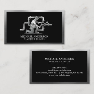 Cartão De Visita Serviço de Canalização de Luxo Preto Prata Profiss