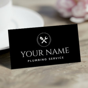 Cartão De Visita Serviço de Canalização Manipulador Preto e Branco