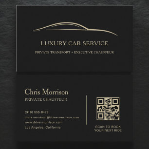 Cartão De Visita Serviço de Carro de Luxo QR Code Preto e Dourado