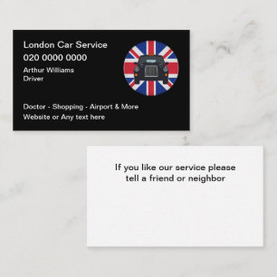 Cartão De Visita Serviço de Carro de Táxi em Londres Reino Unido