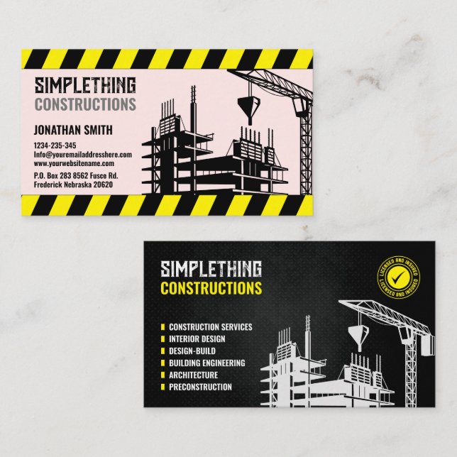 Cartão De Visita Serviço de Construção, Arquitetura, Renovação (Frente/Verso)