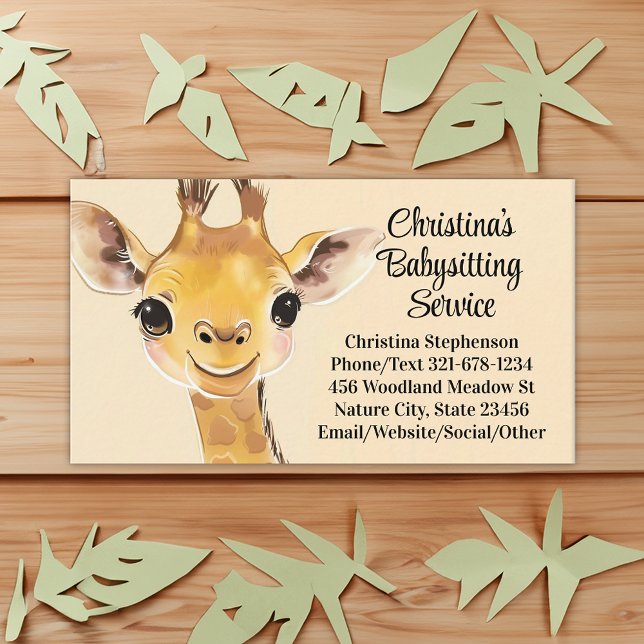 Cartão De Visita Serviço de Cuidados à Infância de Babysitter, Gira (giraffe babysitting childcare teacher business card)