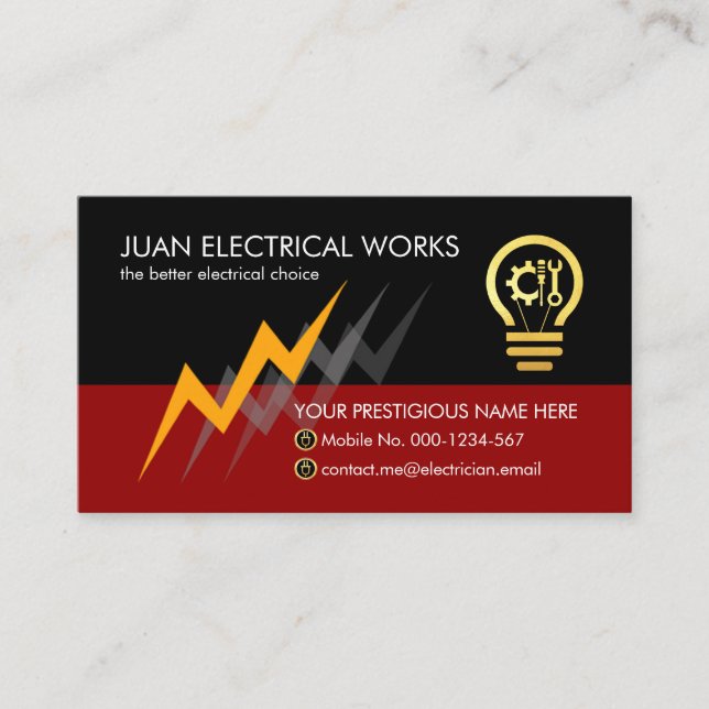 Cartão De Visita Serviço de Eletricista Energizado por Relâmpagos E (Frente)