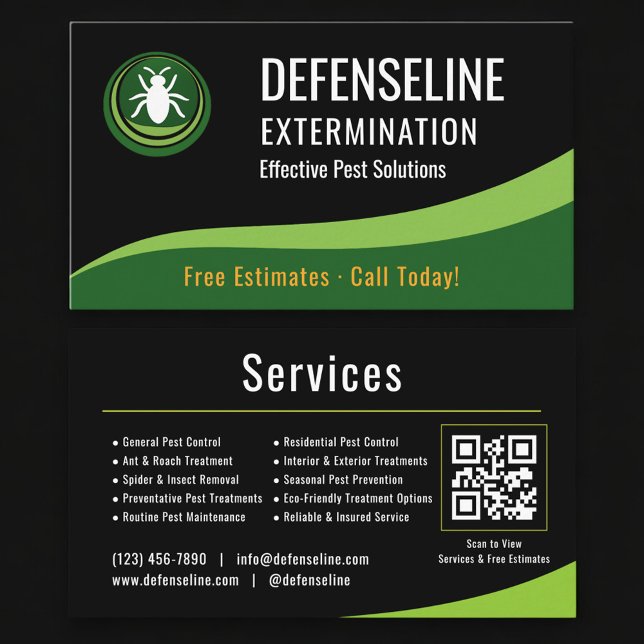 Cartão De Visita Serviço de Exterminador QR Code Profissional  (Criador carregado)