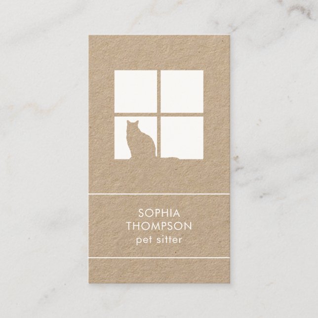 Cartão De Visita Serviço de Horário de Pet Sitting Kraft Vertical Ú (Frente)