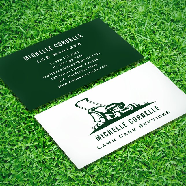 Cartão De Visita Serviço de Jardim Simples Moderno Verde e Branco (Criador carregado)
