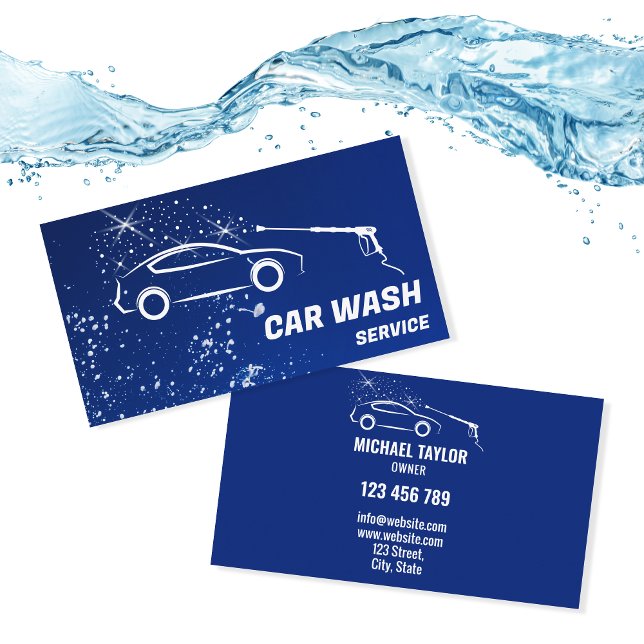 Cartão De Visita Serviço de Lavagem de Carros com Lavagem a Alta Pr (Professional Car Wash Business Logo Design)