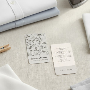 Cartão De Visita Serviço de Lavandaria Floral Cinza Elegante