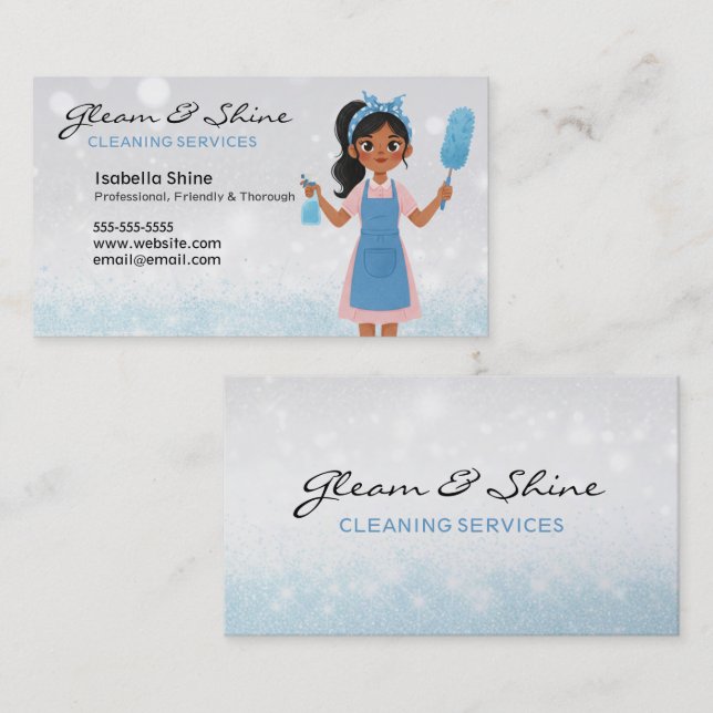 Cartão De Visita Serviço de Limpeza Blue Sparkles (Frente/Verso)