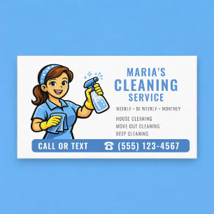 Cartão De Visita Serviço de Limpeza Casa Blue Maid