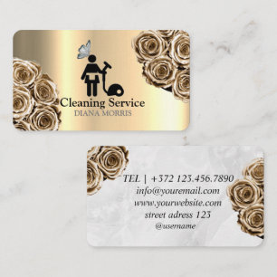 Cartão De Visita Serviço De Limpeza, Casa De Glitter Dourado
