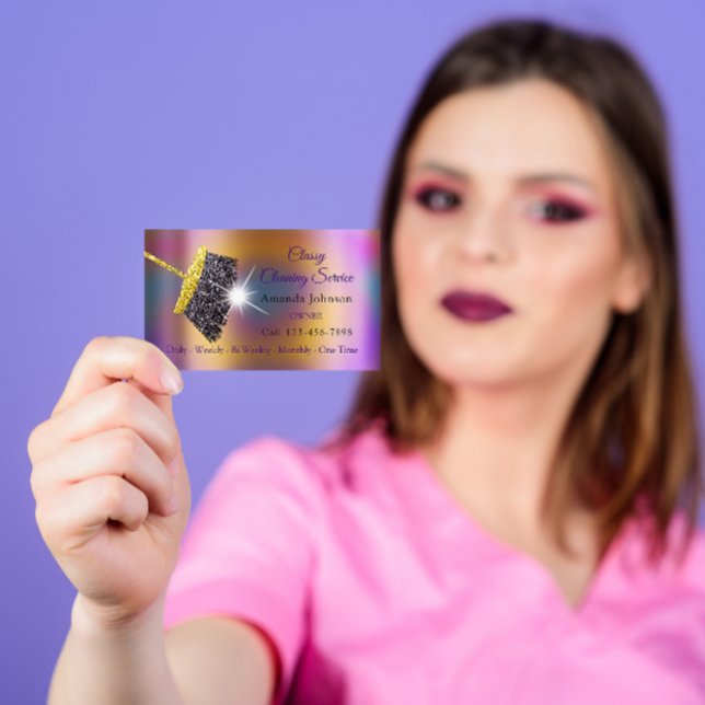 Cartão De Visita Serviço de Limpeza Clássica, Dourado Hológrafo (Criador carregado)