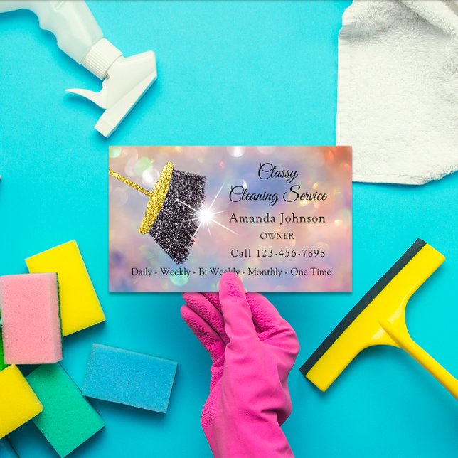 Cartão De Visita Serviço de limpeza clássico Maid Dourado Silver Ro (Classy Cleaning Service Maid Gold Silver Rose Business Card)