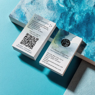 Cartão De Visita Serviço de Limpeza com Tinta de Aquarela Azul Códi