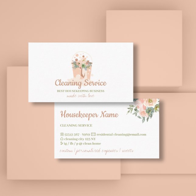 Cartão De Visita Serviço de Limpeza - Cor-de-rosa (Criador carregado)