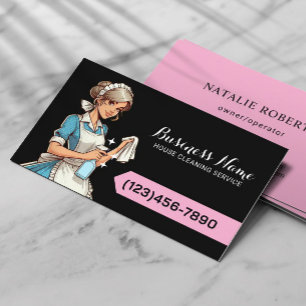 Cartão De Visita Serviço de Limpeza da Casa Black & Pink