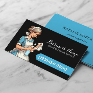 Cartão De Visita Serviço de Limpeza da Casa Cartoon Maid