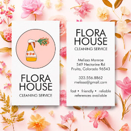 Cartão De Visita Serviço de Limpeza da Casa Logotipo Floral da Garr