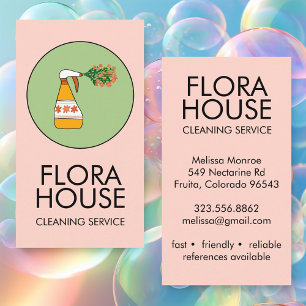 Cartão De Visita Serviço de Limpeza da Casa Logotipo Floral da Garr