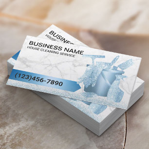 Cartão De Visita Serviço de Limpeza da Casa - Mármaco Azul Moderno