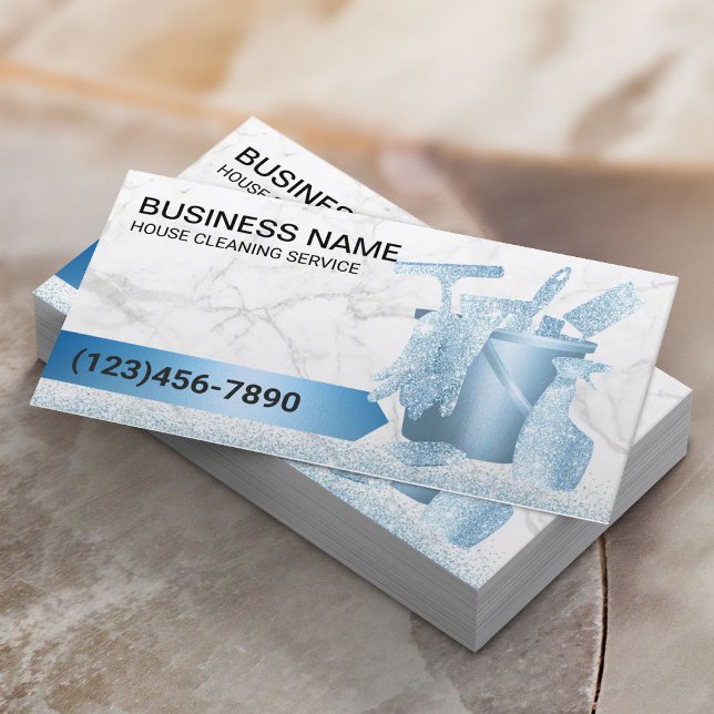 Cartão De Visita Serviço de Limpeza da Casa - Mármaco Azul Moderno (Criador carregado)