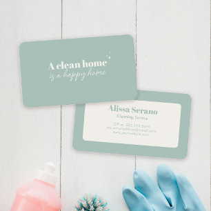 Cartão De Visita Serviço de Limpeza da Casa Moderna Dusty Green Mai