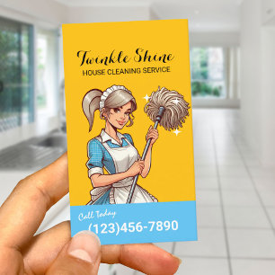 Cartão De Visita Serviço de Limpeza de Casa Azul e Dourado