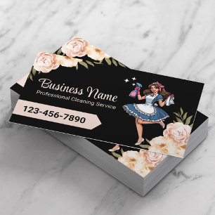 Cartão De Visita Serviço de Limpeza de Casa - Cartoon de Fita Preto