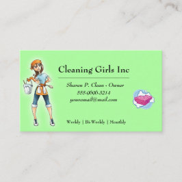 Cartão De Visita Serviço de Limpeza de Casa de Garota Verde