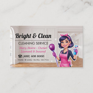 Cartão De Visita Serviço de Limpeza de Casa Elegante Empregada Rosa