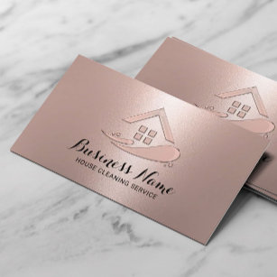 Cartão De Visita Serviço de Limpeza de Casa Moderno Rosa Dourada