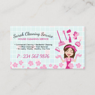 Cartão De Visita Serviço de Limpeza de Casa Pink Floral Maid