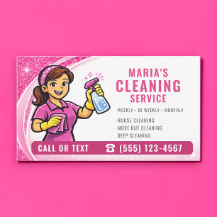 Cartão De Visita Serviço de Limpeza de Casa Pink Glitter