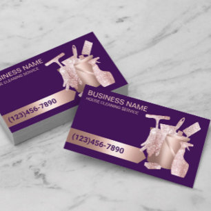 Cartão De Visita Serviço de Limpeza de Casa Profissional Roxo Moder