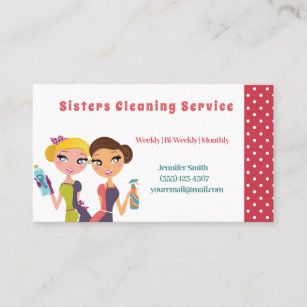 Cartão De Visita Serviço de limpeza de casas de Bolinhas rosa-branc