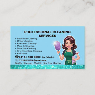 Cartão De Visita Serviço de Limpeza de Dama Janitorial Blue Maid